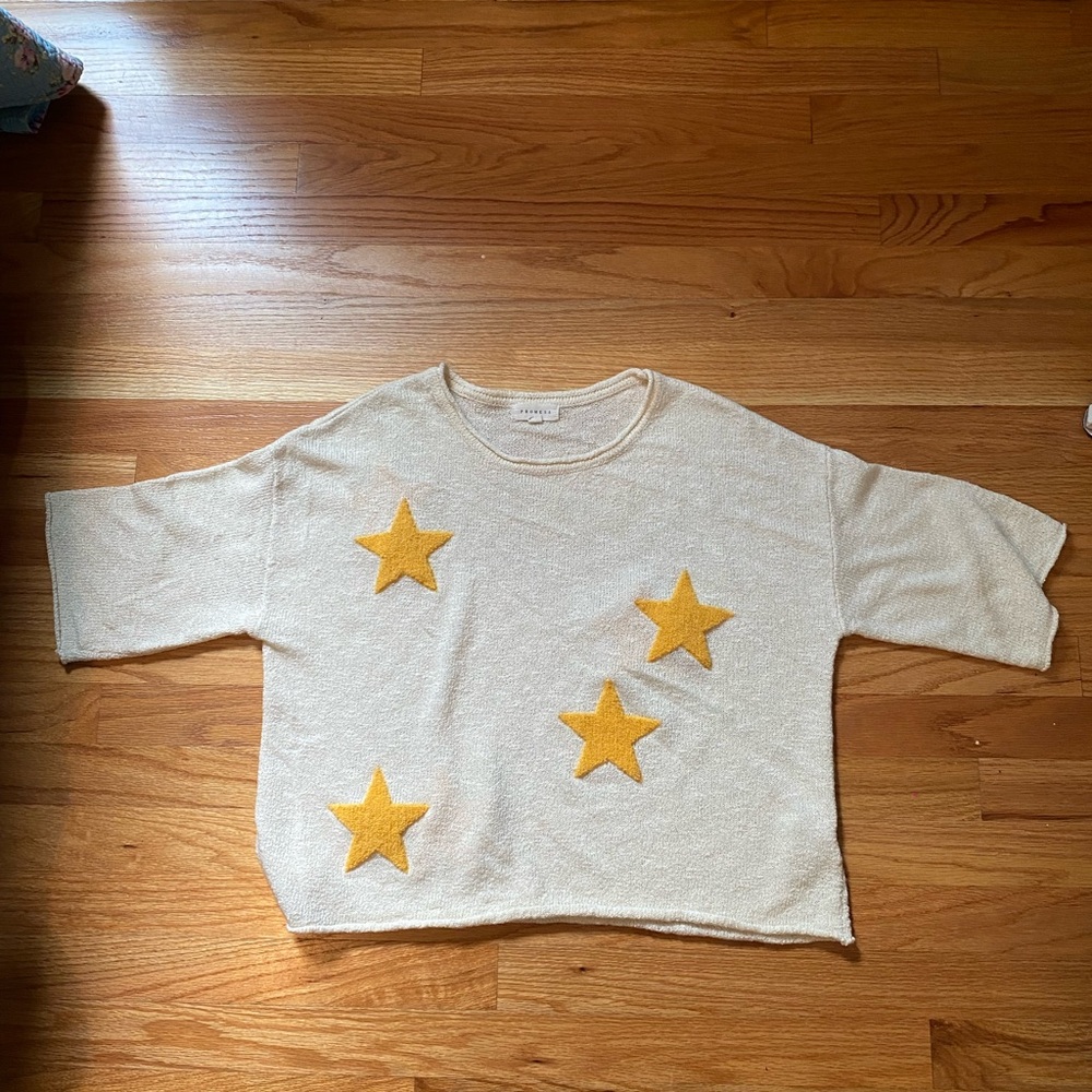 Francesca's Collections Cream and Yellow Sweater with Star Design